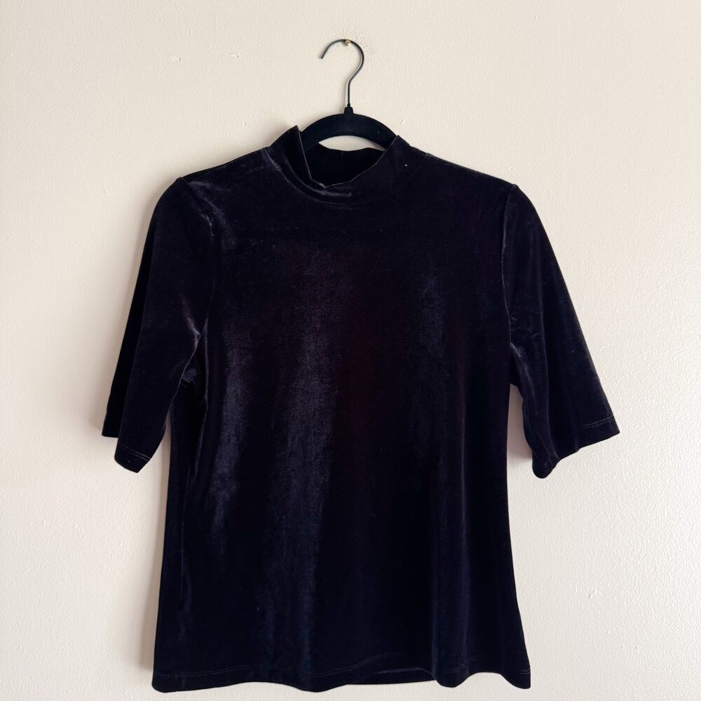 Banana Republic Black Mock Neck Half Sleeve Velvet Blouse Large NWT Holiday